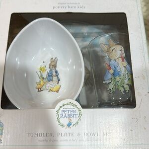 POTTERY BARN KIDS PETER RABBIT TUMBLER PLATE & BOWL SET